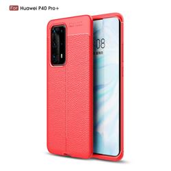 Luxury Auto Focus Litchi Texture Silicone TPU Back Cover for Huawei P40 Pro+ / P40 Plus 5G - Red