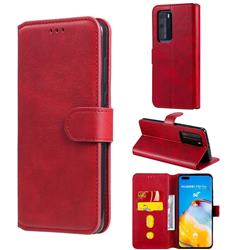 Retro Calf Matte Leather Wallet Phone Case for Huawei P40 Pro+ / P40 Plus 5G - Red