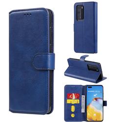 Retro Calf Matte Leather Wallet Phone Case for Huawei P40 Pro+ / P40 Plus 5G - Blue