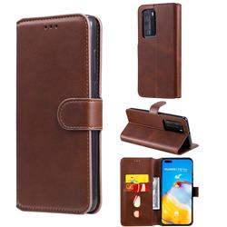 Retro Calf Matte Leather Wallet Phone Case for Huawei P40 Pro+ / P40 Plus 5G - Brown