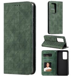 Intricate Embossing Four Leaf Clover Leather Wallet Case for Huawei P40 Pro+ / P40 Plus 5G - Blackish Green