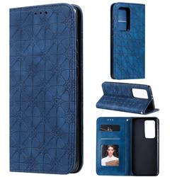 Intricate Embossing Four Leaf Clover Leather Wallet Case for Huawei P40 Pro+ / P40 Plus 5G - Dark Blue