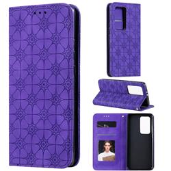 Intricate Embossing Four Leaf Clover Leather Wallet Case for Huawei P40 Pro+ / P40 Plus 5G - Purple