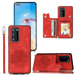Luxury Mandala Multi-function Magnetic Card Slots Stand Leather Back Cover for Huawei P40 Pro+ / P40 Plus 5G - Red