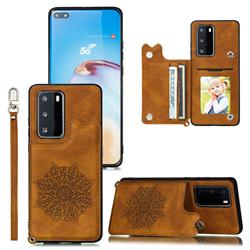 Luxury Mandala Multi-function Magnetic Card Slots Stand Leather Back Cover for Huawei P40 Pro+ / P40 Plus 5G - Brown