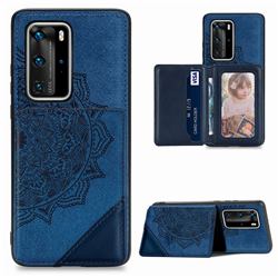 Mandala Flower Cloth Multifunction Stand Card Leather Phone Case for Huawei P40 Pro+ / P40 Plus 5G - Blue