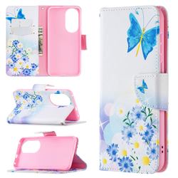 Butterflies Flowers Leather Wallet Case for Huawei P50