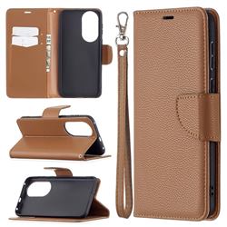 Classic Luxury Litchi Leather Phone Wallet Case for Huawei P50 - Brown