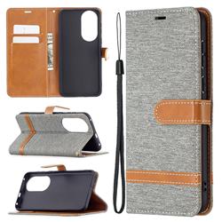 Jeans Cowboy Denim Leather Wallet Case for Huawei P50 - Gray