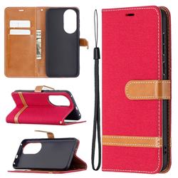 Jeans Cowboy Denim Leather Wallet Case for Huawei P50 - Red