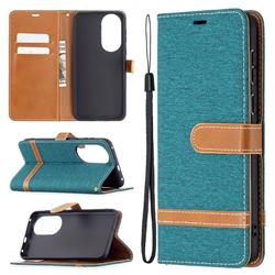 Jeans Cowboy Denim Leather Wallet Case for Huawei P50 - Green