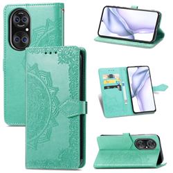 Embossing Imprint Mandala Flower Leather Wallet Case for Huawei P50 - Green