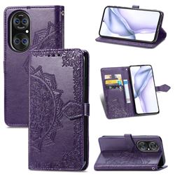 Embossing Imprint Mandala Flower Leather Wallet Case for Huawei P50 - Purple