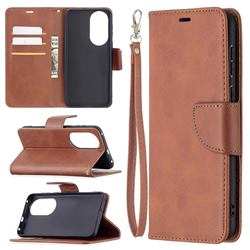 Classic Sheepskin PU Leather Phone Wallet Case for Huawei P50 - Brown