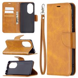 Classic Sheepskin PU Leather Phone Wallet Case for Huawei P50 - Yellow