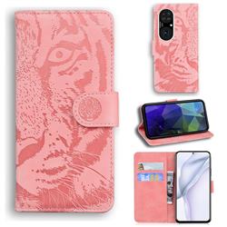 Intricate Embossing Tiger Face Leather Wallet Case for Huawei P50 - Pink