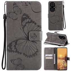 Embossing 3D Butterfly Leather Wallet Case for Huawei P50 - Gray