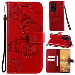 Embossing 3D Butterfly Leather Wallet Case for Huawei P50 - Red