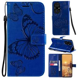 Embossing 3D Butterfly Leather Wallet Case for Huawei P50 - Blue