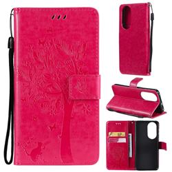 Embossing Butterfly Tree Leather Wallet Case for Huawei P50 - Rose