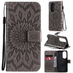 Embossing Sunflower Leather Wallet Case for Huawei P50 - Gray