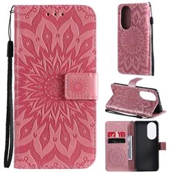 Embossing Sunflower Leather Wallet Case for Huawei P50 - Pink