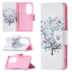 Colorful Tree Leather Wallet Case for Huawei P50 Pro