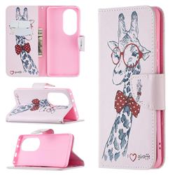 Glasses Giraffe Leather Wallet Case for Huawei P50 Pro