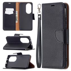 Classic Luxury Litchi Leather Phone Wallet Case for Huawei P50 Pro - Black