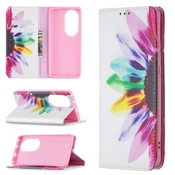 Sun Flower Slim Magnetic Attraction Wallet Flip Cover for Huawei P50 Pro