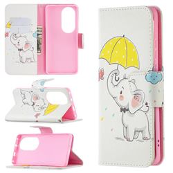 Umbrella Elephant Leather Wallet Case for Huawei P50 Pro