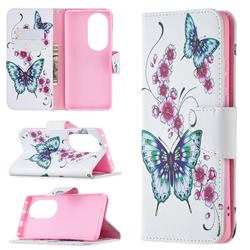 Peach Butterflies Leather Wallet Case for Huawei P50 Pro