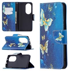 Golden Butterflies Leather Wallet Case for Huawei P50 Pro