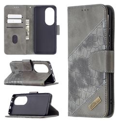 BinfenColor BF04 Color Block Stitching Crocodile Leather Case Cover for Huawei P50 Pro - Gray