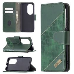 BinfenColor BF04 Color Block Stitching Crocodile Leather Case Cover for Huawei P50 Pro - Green