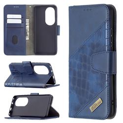 BinfenColor BF04 Color Block Stitching Crocodile Leather Case Cover for Huawei P50 Pro - Blue