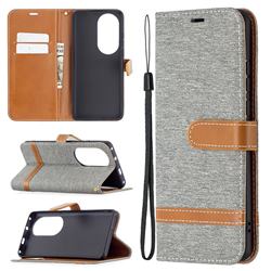 Jeans Cowboy Denim Leather Wallet Case for Huawei P50 Pro - Gray
