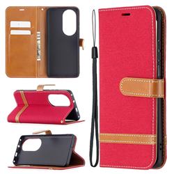 Jeans Cowboy Denim Leather Wallet Case for Huawei P50 Pro - Red