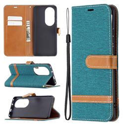Jeans Cowboy Denim Leather Wallet Case for Huawei P50 Pro - Green