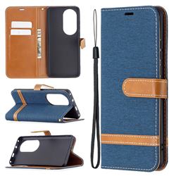 Jeans Cowboy Denim Leather Wallet Case for Huawei P50 Pro - Dark Blue