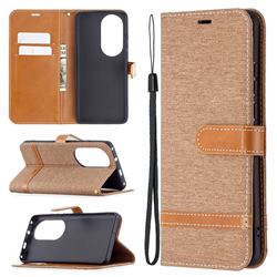 Jeans Cowboy Denim Leather Wallet Case for Huawei P50 Pro - Brown