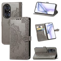 Embossing Imprint Mandala Flower Leather Wallet Case for Huawei P50 Pro - Gray
