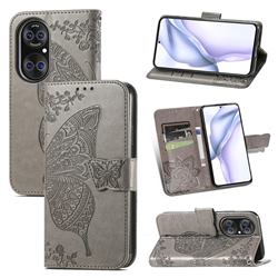 Embossing Mandala Flower Butterfly Leather Wallet Case for Huawei P50 Pro - Gray