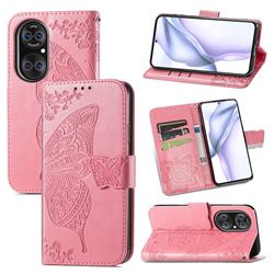 Embossing Mandala Flower Butterfly Leather Wallet Case for Huawei P50 Pro - Pink