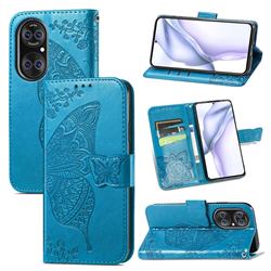 Embossing Mandala Flower Butterfly Leather Wallet Case for Huawei P50 Pro - Blue