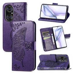 Embossing Mandala Flower Butterfly Leather Wallet Case for Huawei P50 Pro - Dark Purple