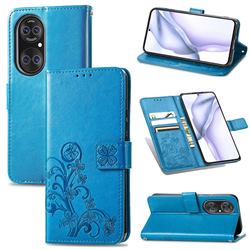 Embossing Imprint Four-Leaf Clover Leather Wallet Case for Huawei P50 Pro - Blue