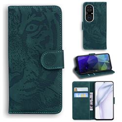 Intricate Embossing Tiger Face Leather Wallet Case for Huawei P50 Pro - Green