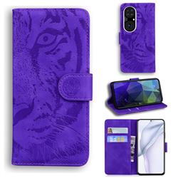 Intricate Embossing Tiger Face Leather Wallet Case for Huawei P50 Pro - Purple