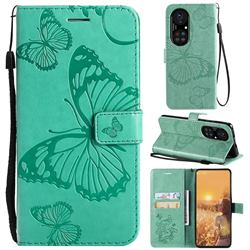 Embossing 3D Butterfly Leather Wallet Case for Huawei P50 Pro - Green